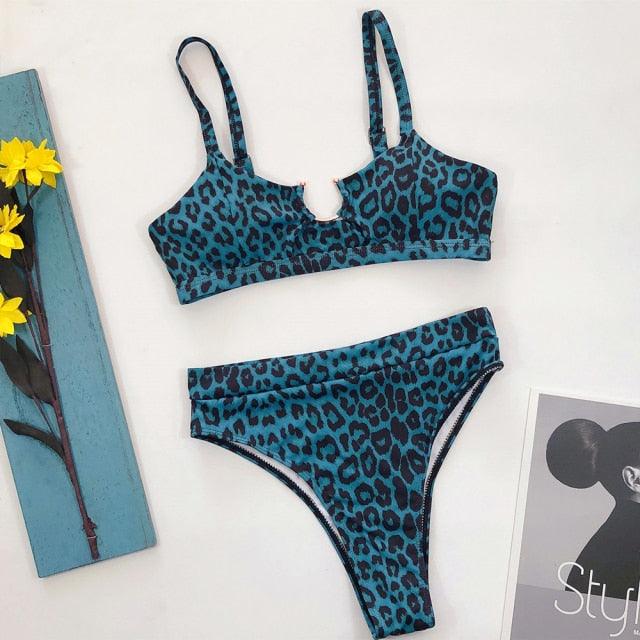 Leopard Print High Cut Bikini Set for Women