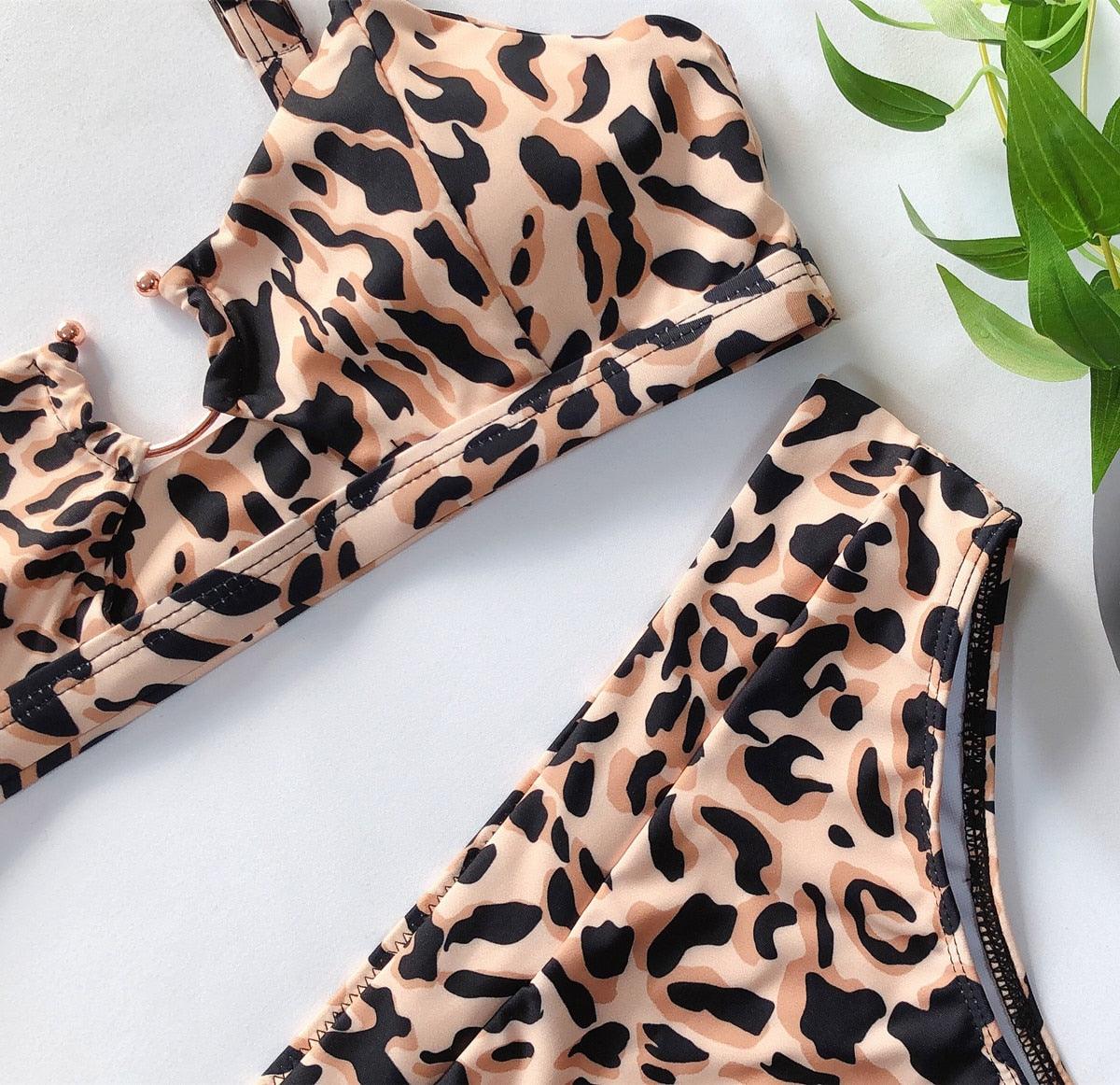 Leopard Print High Cut Bikini Set for Women