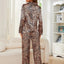 Leopard Button Up Long Sleeve Top and Pants Lounge Set - Korvel