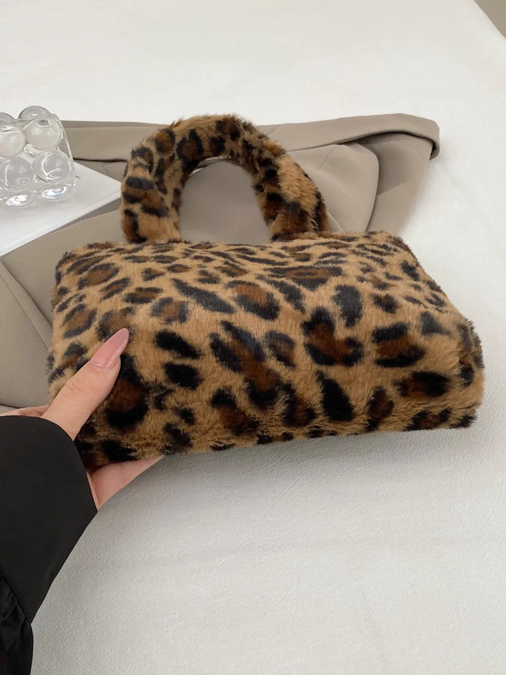 Leopard Fluff Handbag with Zip - Korvel