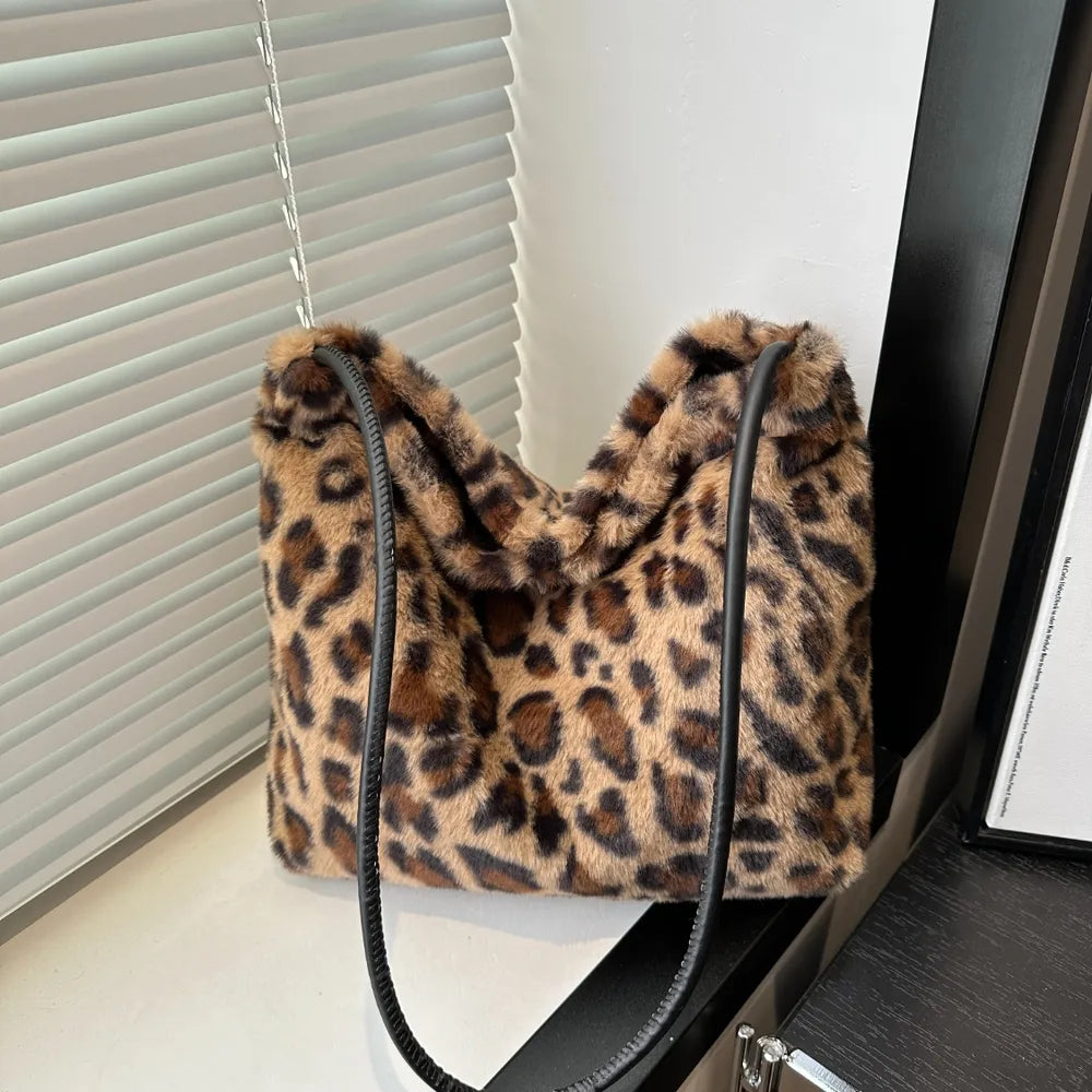 Leopard Furry Shoulder Bag - Korvel