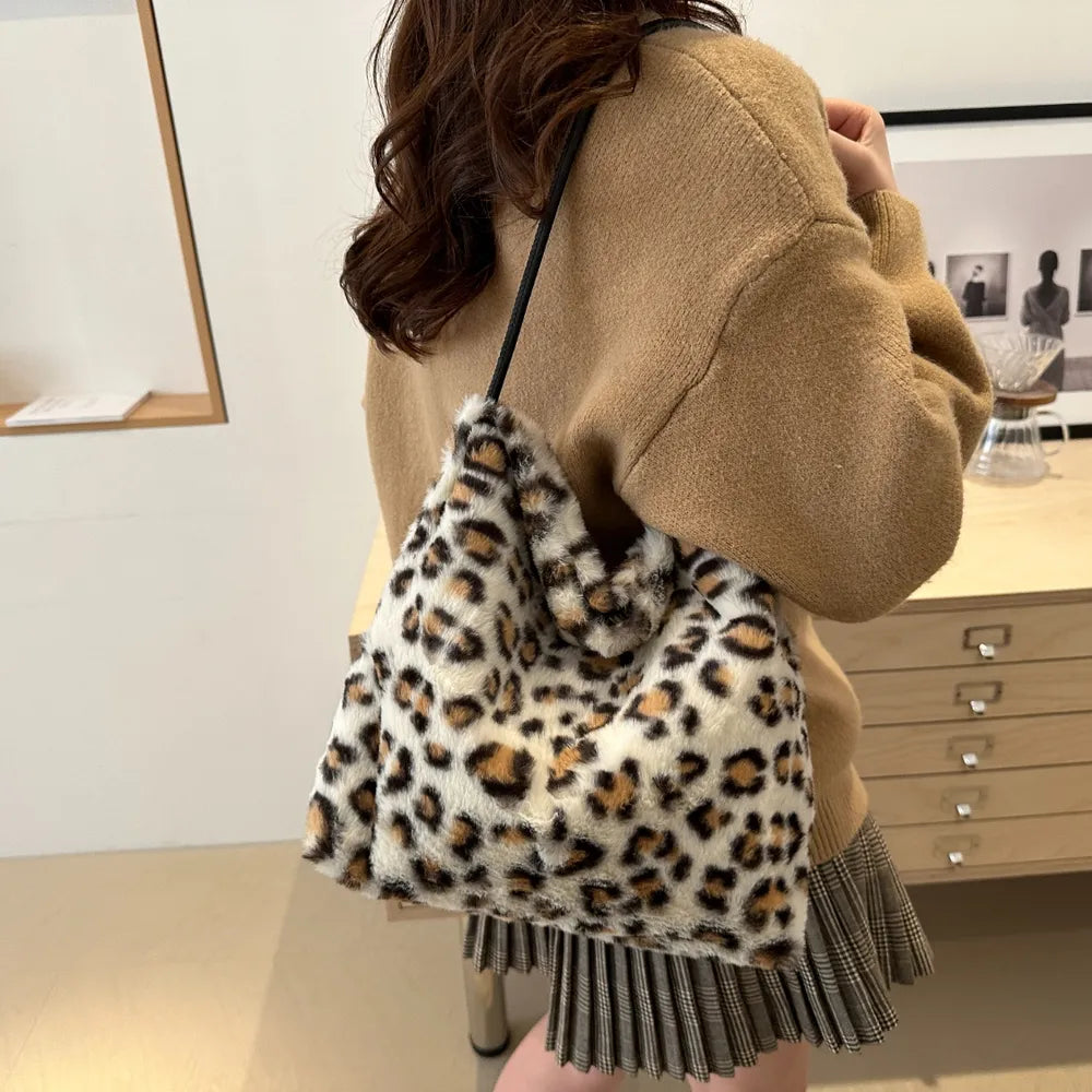 Leopard Furry Shoulder Bag - Korvel