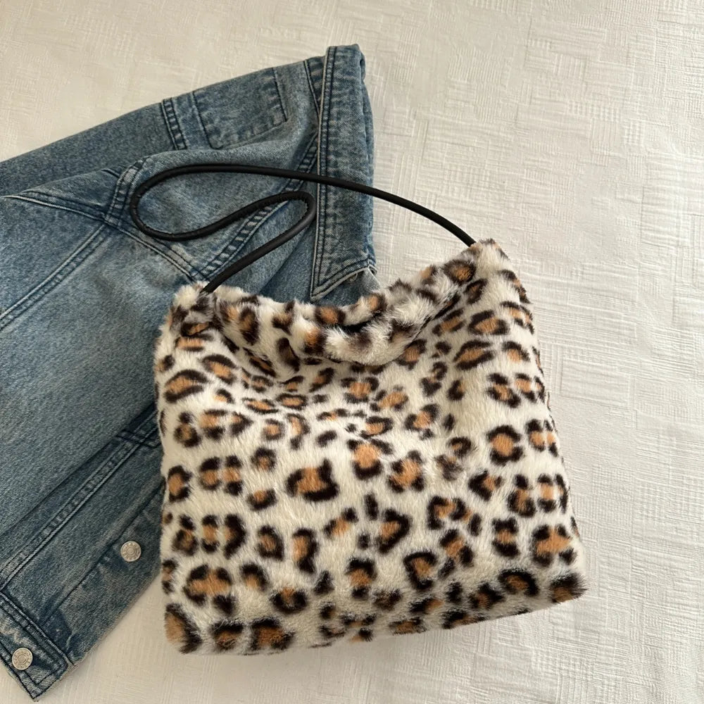 Leopard Furry Shoulder Bag - Korvel