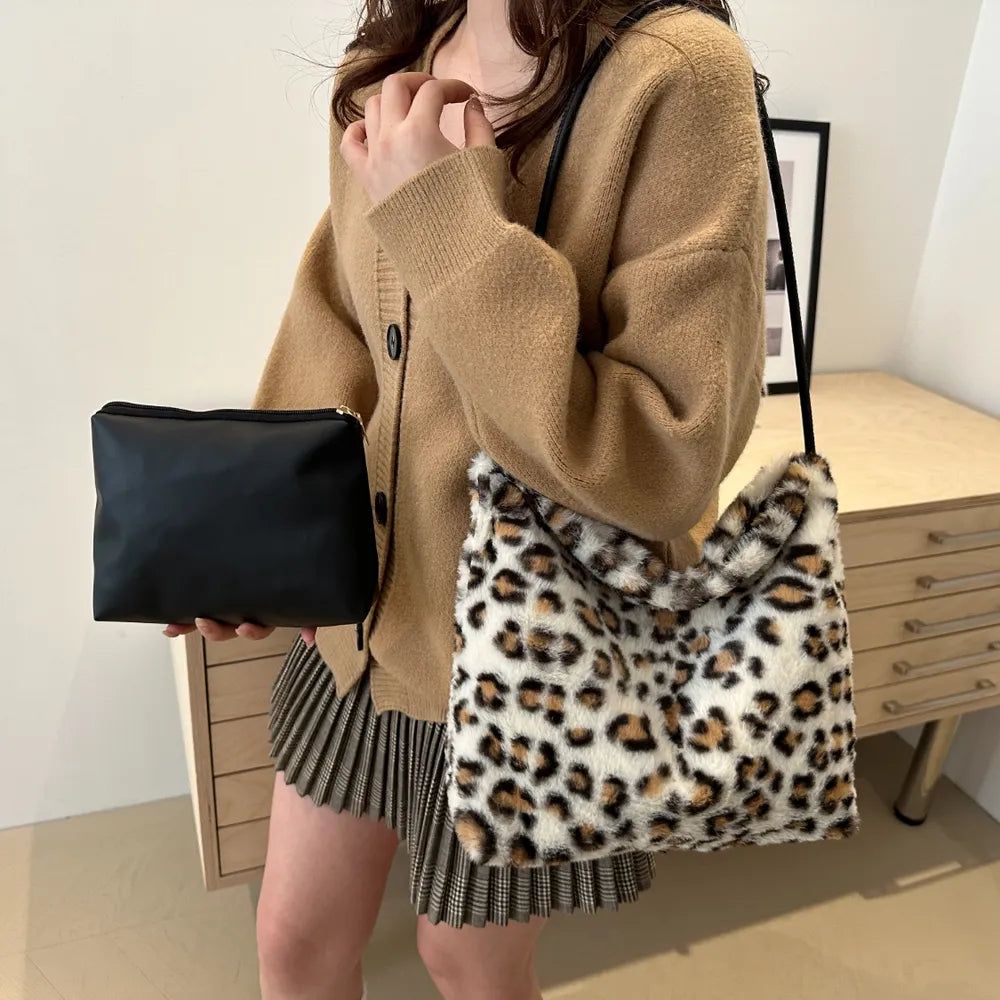 Leopard Furry Shoulder Bag - Korvel