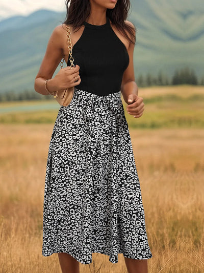 Robe Midi à Col Halter Léopard