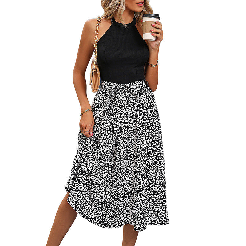 Robe Midi à Col Halter Léopard