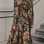 Vestido Midi de Manga Floreada con Notch de Leopardo