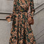 Vestido Midi de Manga Floreada con Notch de Leopardo