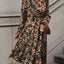 Vestido Midi de Manga Floreada con Notch de Leopardo