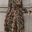 Vestido Midi de Manga Floreada con Notch de Leopardo