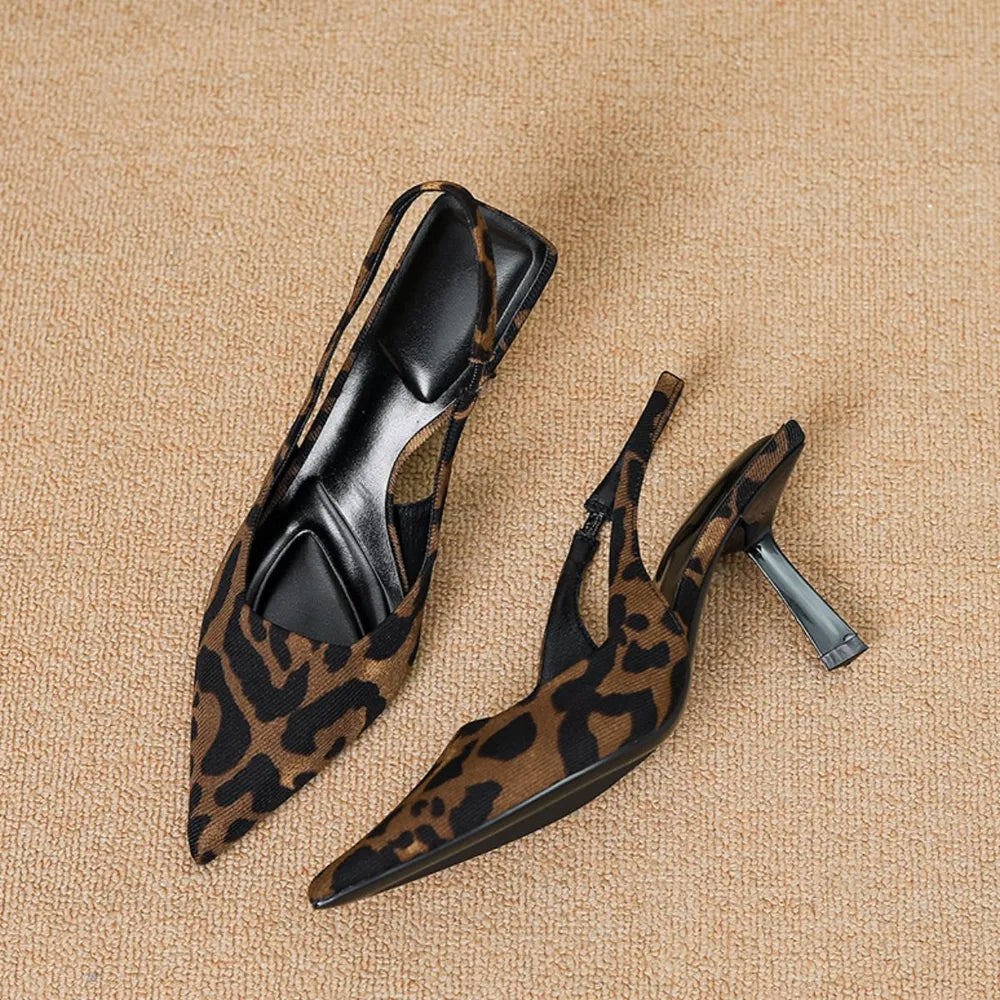 Leopard Point Toe Slingback Pumps - Korvel