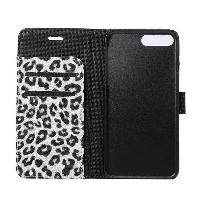 Housse portefeuille en PU cuir imprimé léopard pour iPhone