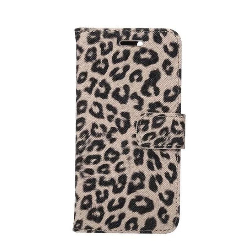 Housse portefeuille en PU cuir imprimé léopard pour iPhone