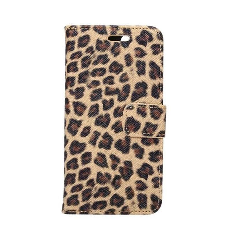 Housse portefeuille en PU cuir imprimé léopard pour iPhone