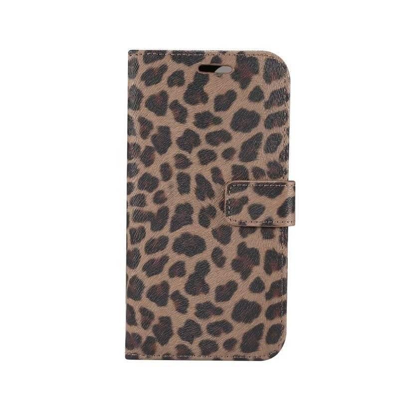 Housse portefeuille en PU cuir imprimé léopard pour iPhone