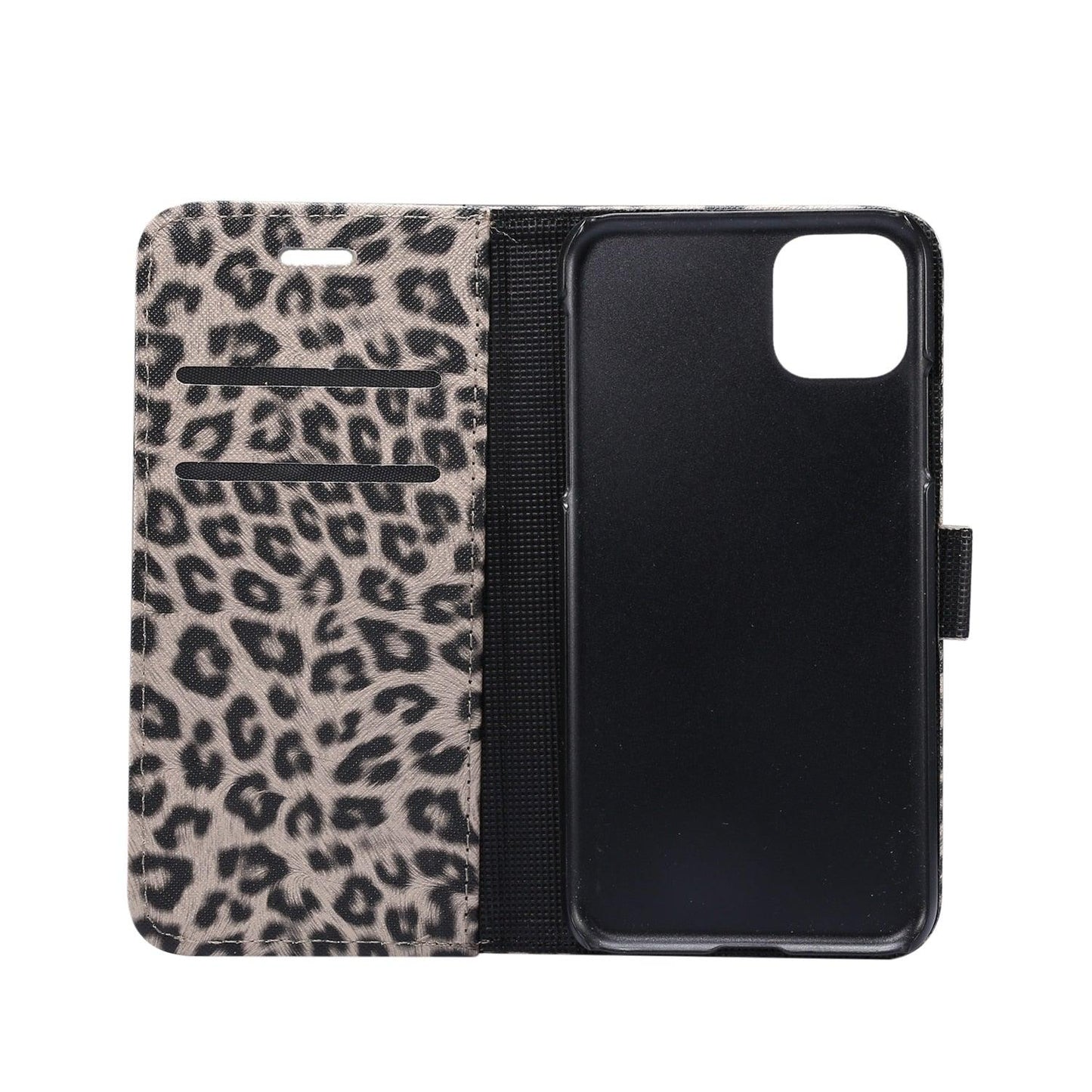 Housse portefeuille en PU cuir imprimé léopard pour iPhone