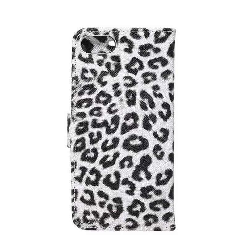 Housse portefeuille en PU cuir imprimé léopard pour iPhone