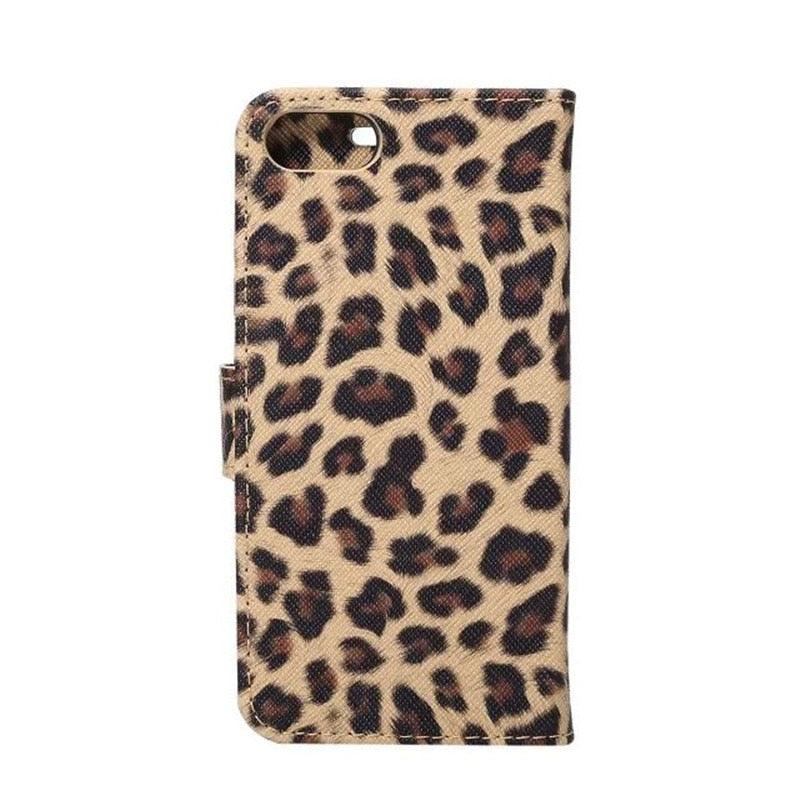Housse portefeuille en PU cuir imprimé léopard pour iPhone