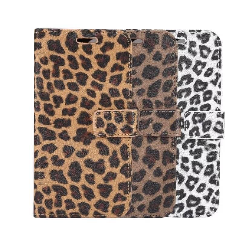 Housse portefeuille en PU cuir imprimé léopard pour iPhone