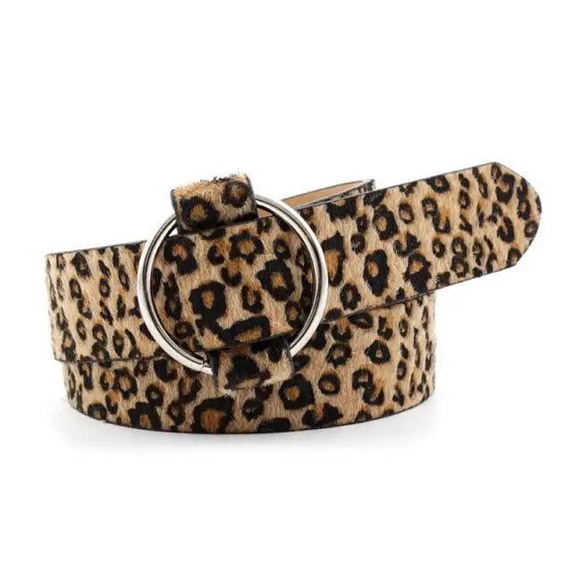 Trendy Leopard PU Leather Round Buckle Belt for Women