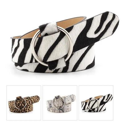 Ceinture ronde en PU cuir léopard tendance pour femmes