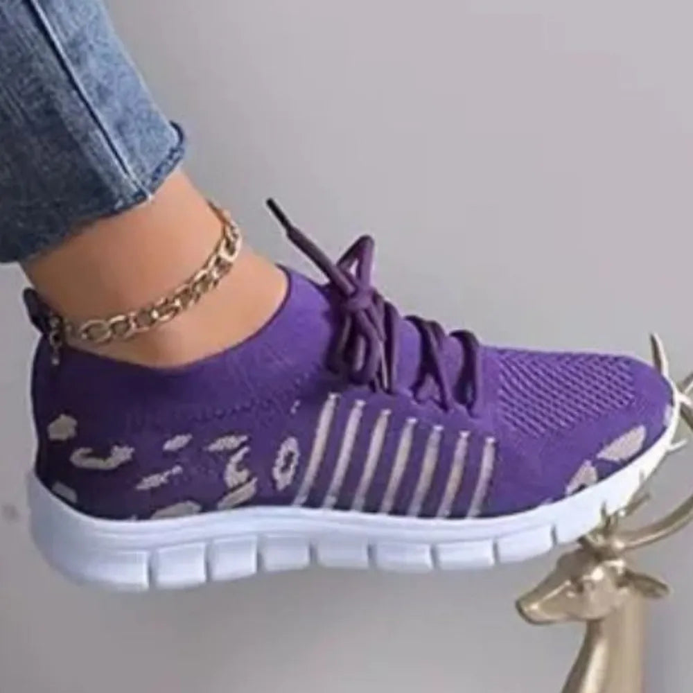 Leopard Round Toe Lace Up Athletic Sneakers