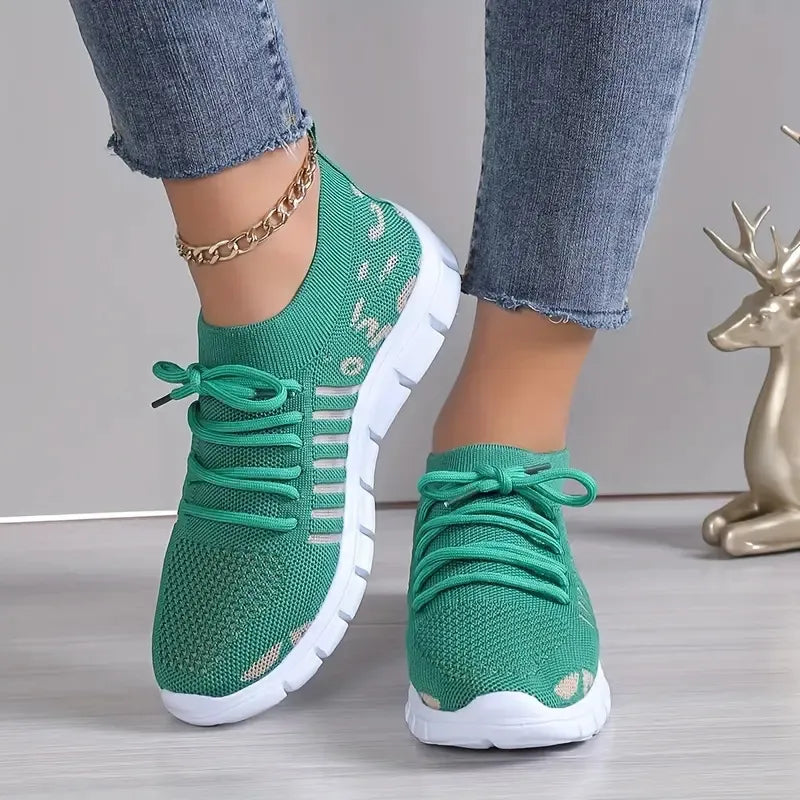 Leopard Round Toe Lace Up Athletic Sneakers