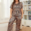 Leopard Short Sleeve Top and Pants Lounge Set - Korvel