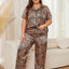 Leopard Short Sleeve Top and Pants Lounge Set - Korvel