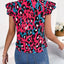 Leopard Tie Neck Cap Sleeve Blouse - Korvel