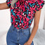 Leopard Tie Neck Cap Sleeve Blouse - Korvel