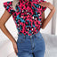Leopard Tie Neck Cap Sleeve Blouse - Korvel