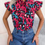 Leopard Tie Neck Cap Sleeve Blouse - Korvel