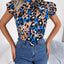 Leopard Tie Neck Cap Sleeve Blouse - Korvel