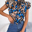 Leopard Tie Neck Cap Sleeve Blouse - Korvel