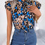 Leopard Tie Neck Cap Sleeve Blouse - Korvel