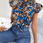 Leopard Tie Neck Cap Sleeve Blouse - Korvel