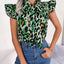 Leopard Tie Neck Cap Sleeve Blouse - Korvel