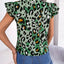 Leopard Tie Neck Cap Sleeve Blouse - Korvel