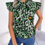 Leopard Tie Neck Cap Sleeve Blouse - Korvel