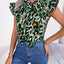 Leopard Tie Neck Cap Sleeve Blouse - Korvel