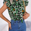 Leopard Tie Neck Cap Sleeve Blouse - Korvel