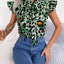 Leopard Tie Neck Cap Sleeve Blouse - Korvel