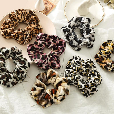 Leopard Velvet Scrunchies - Elegant Hair Accessories