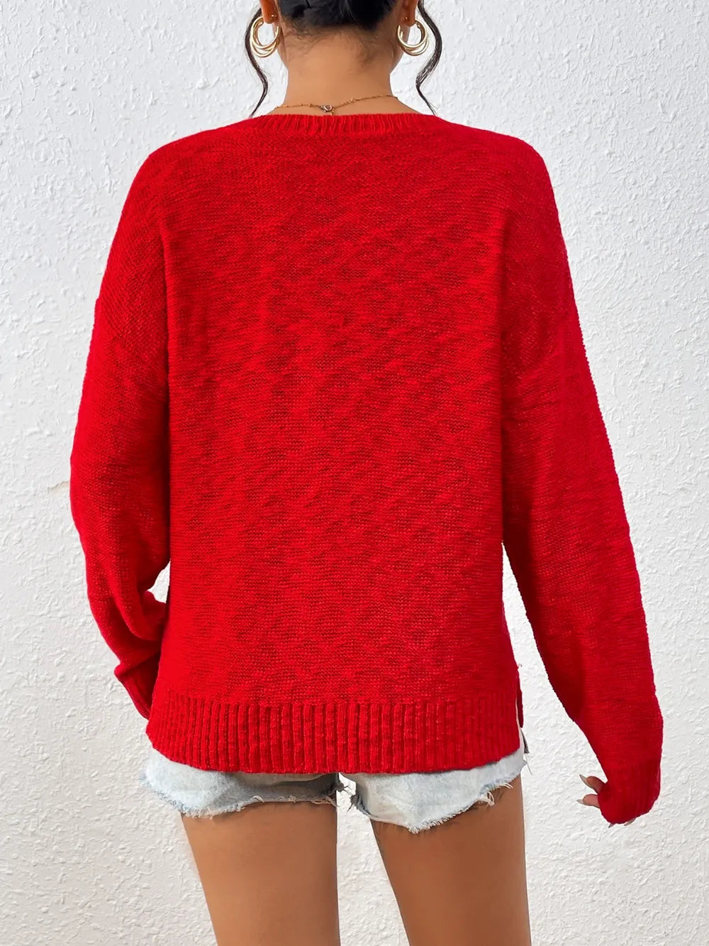 Letter Round Neck Long Sleeve Sweater - Korvel