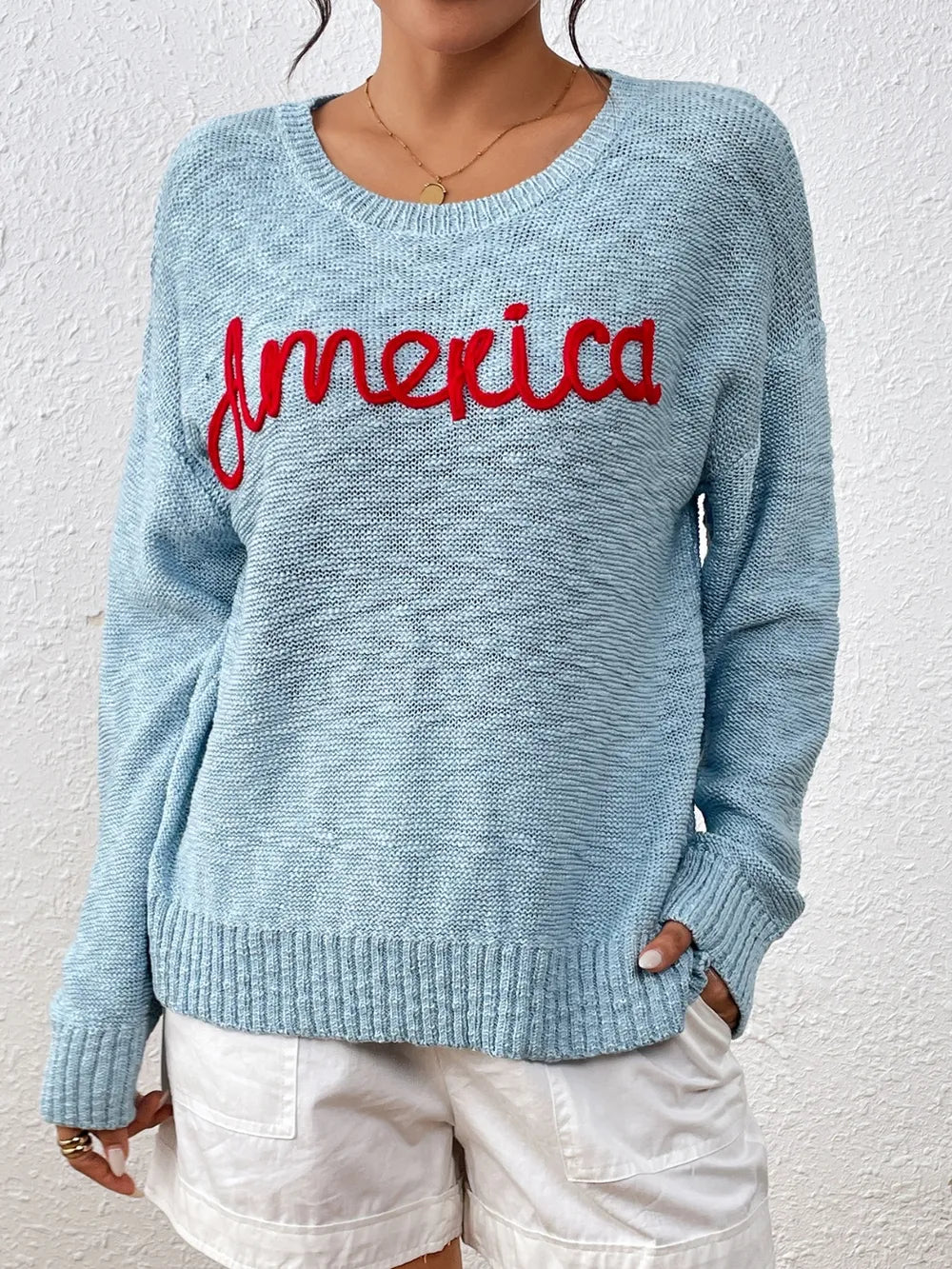Letter Round Neck Long Sleeve Sweater - Korvel