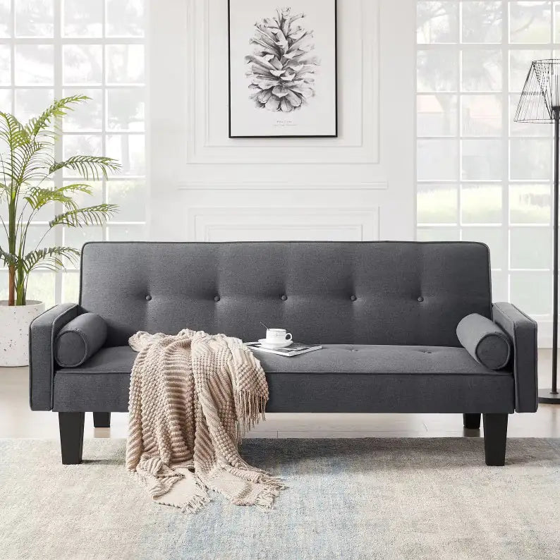 Sofá Loveseat Medieval con Cojines - Tela Gris Oscuro