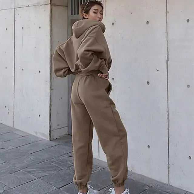 Ensemble de Sweat à Capuche et Pantalon en Fleece Chaud pour Femmes