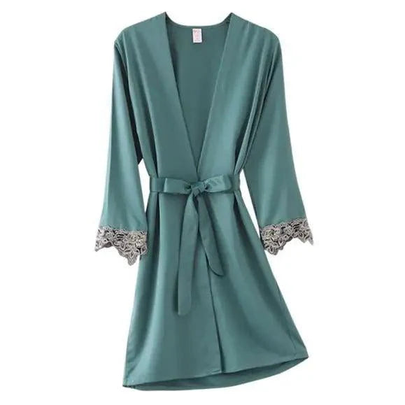 Elegant Pink Silk Bathrobe with Lace Trim for Women - Perfect for Bridesmaids and Lounging - Korvel