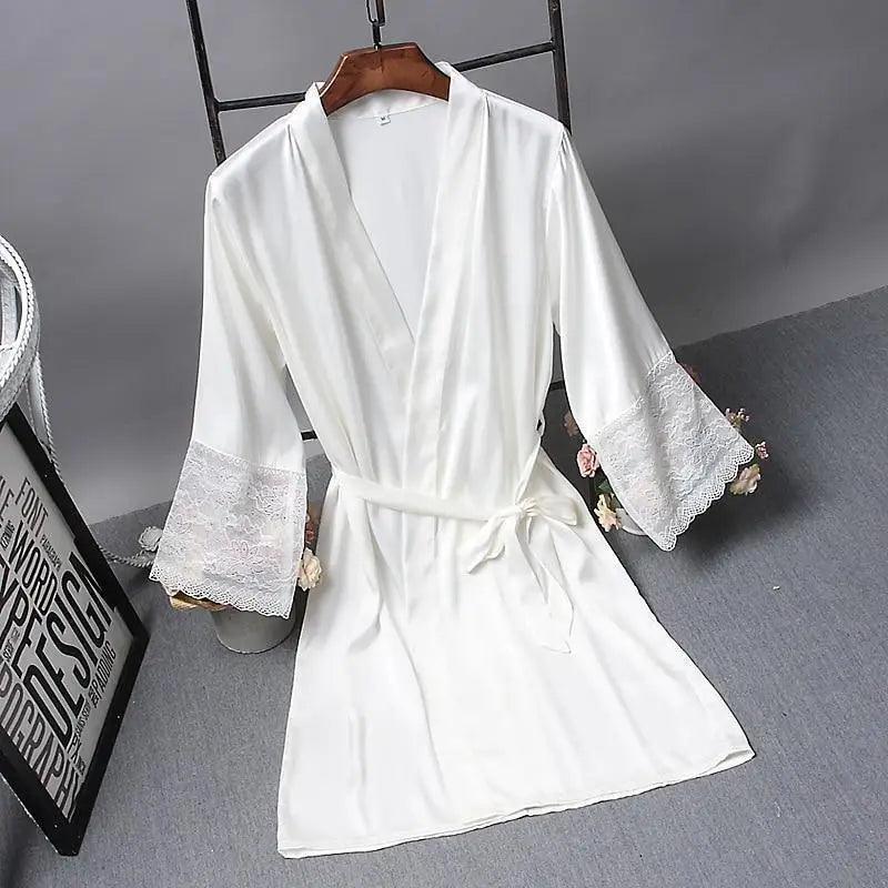 Elegant Pink Silk Bathrobe with Lace Trim for Women - Perfect for Bridesmaids and Lounging - Korvel